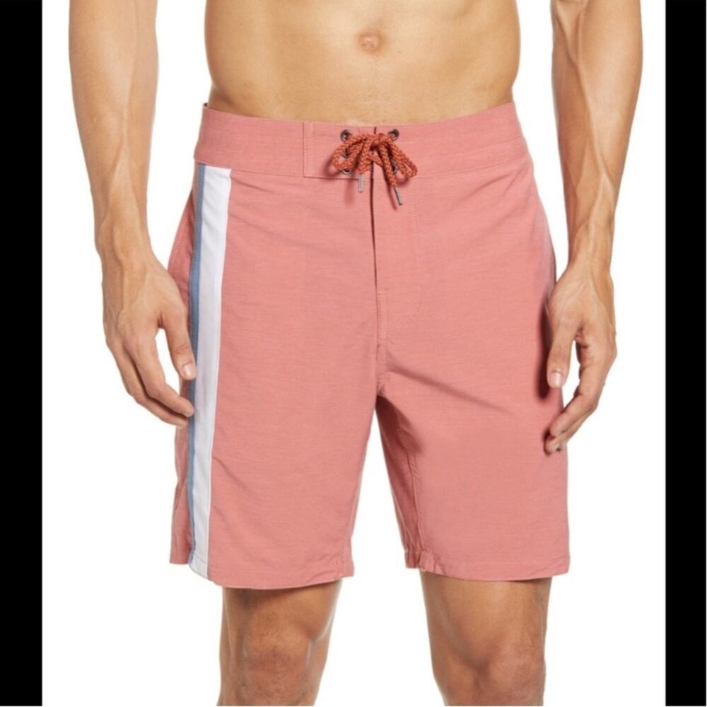 Faherty Toro Stripe Board Shorts in Venice Red sz 36 unlined
